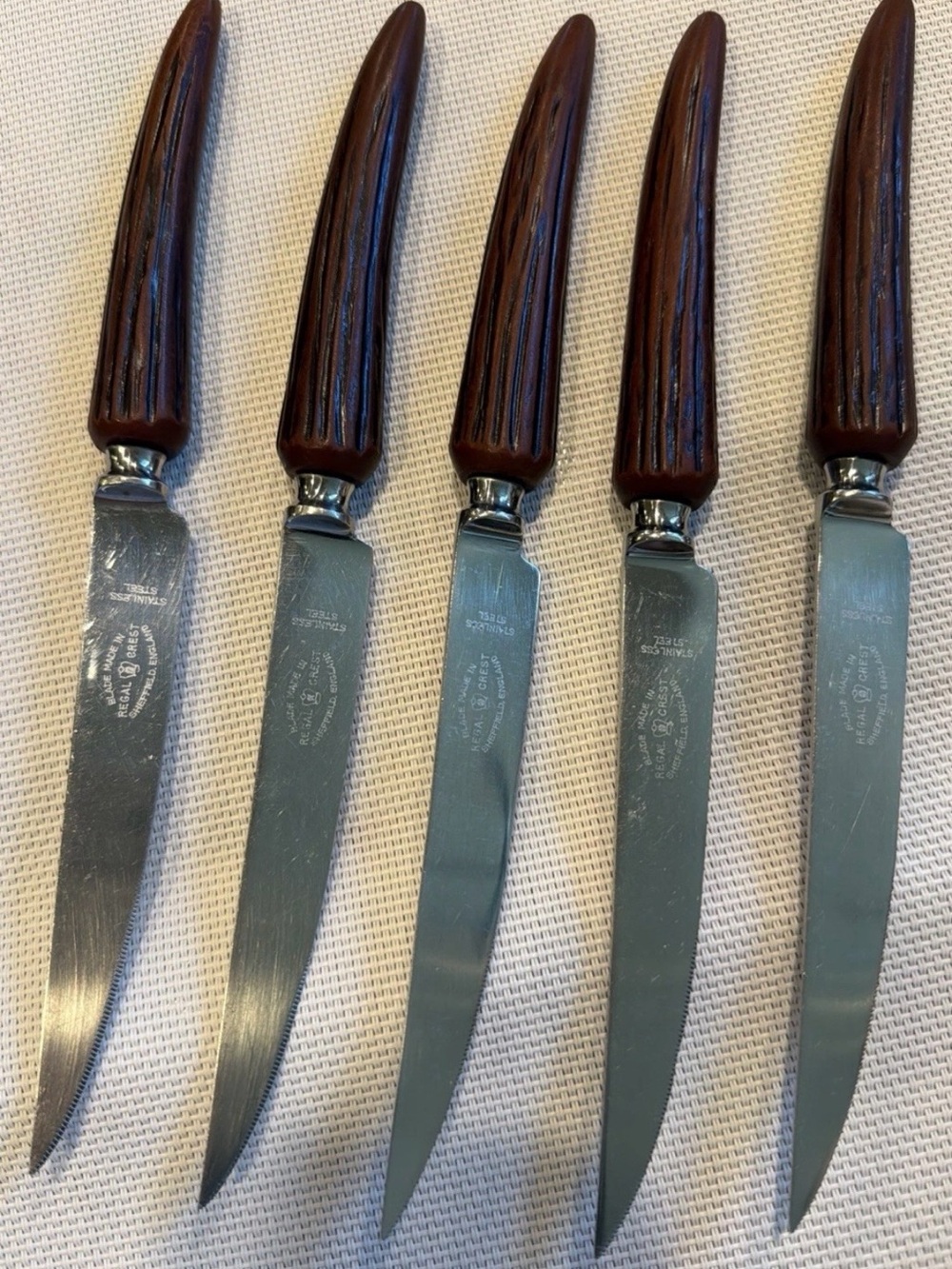 Set Of 5 Sheffield Steak Knives England Faux Antler Great Condition Regal Crest